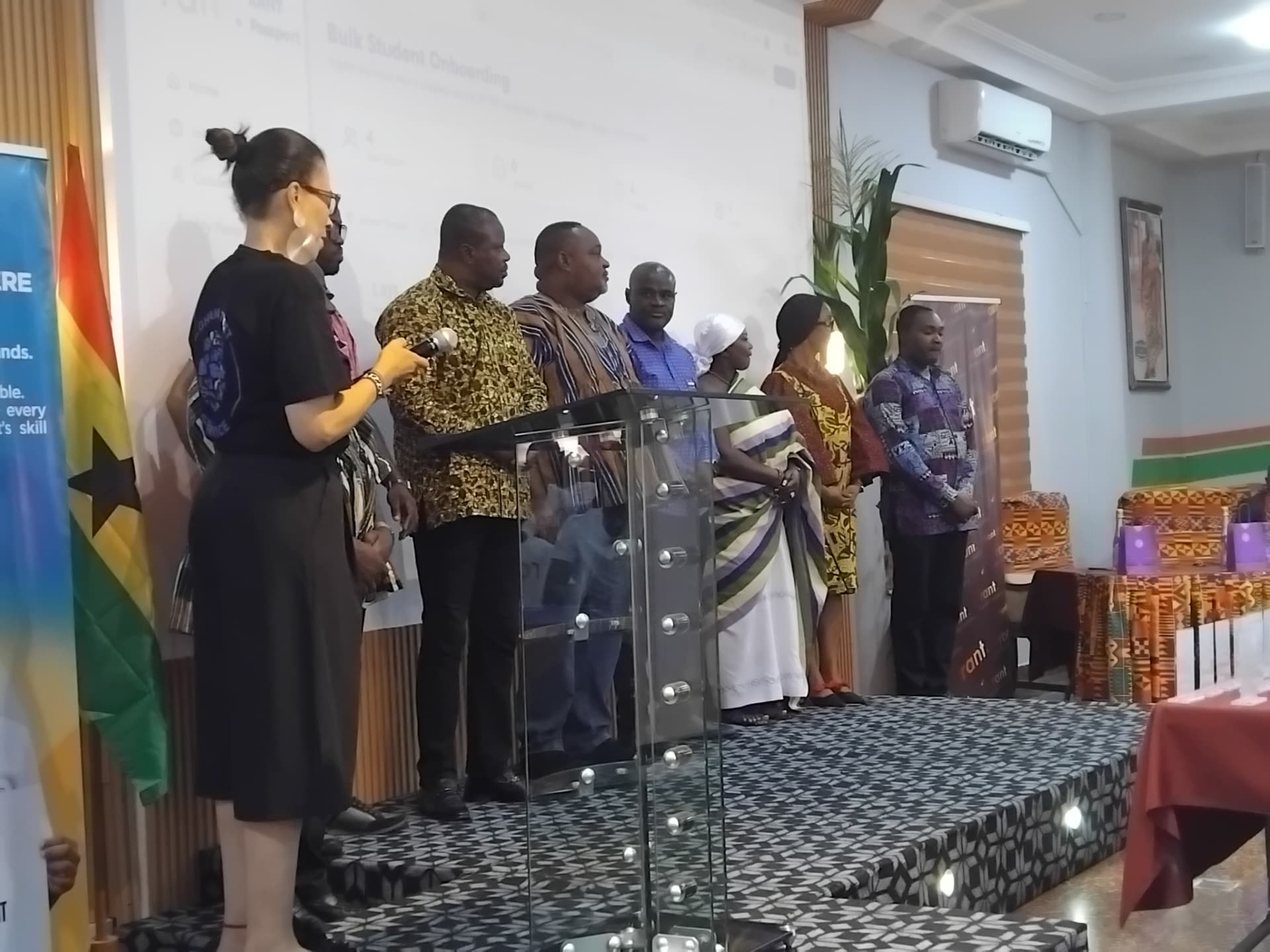 TVET Directorate officials, employers and partners lined up on stage with RANT Director Elizabeth Lambie at the launch